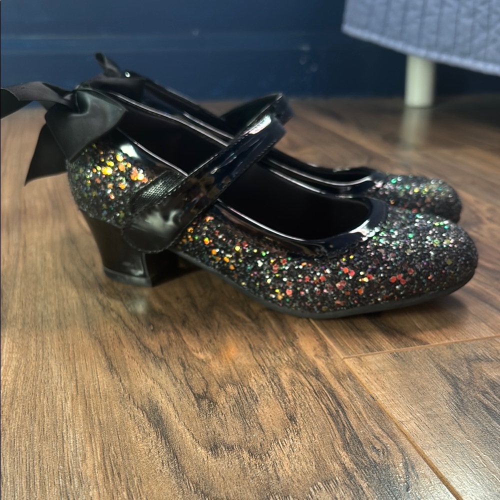 Black Glitter Dress Shoes with Mary Jane Strap